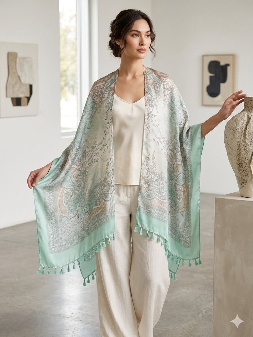 Gorgeous Mint Green Paisley Silk Duster